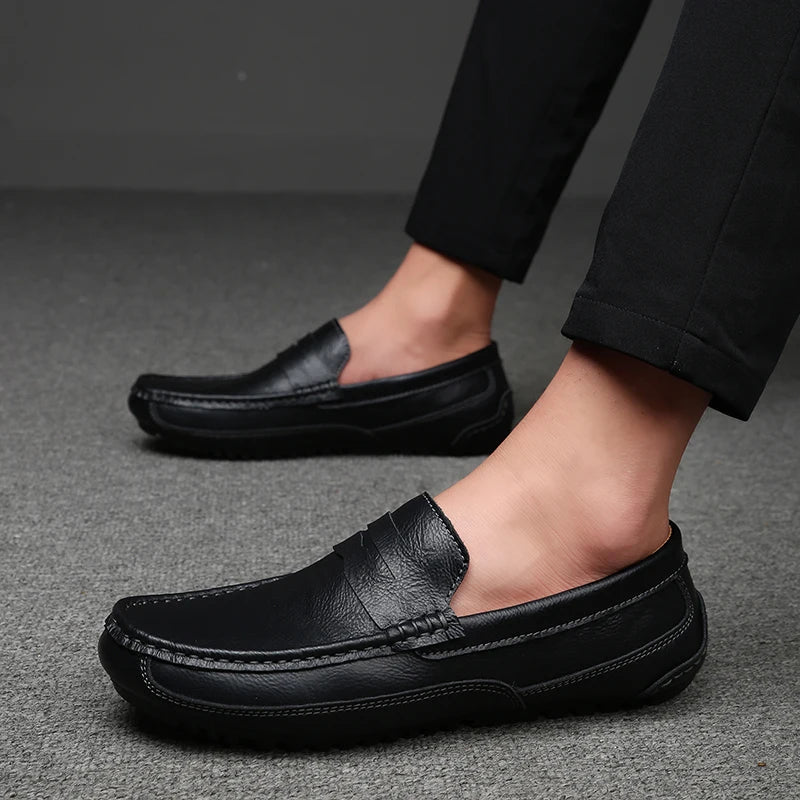 Mens Loafers Genuine Leather Slip-On