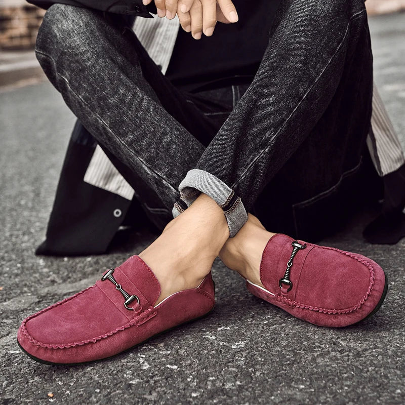 Mens Loafers Genuine Suede Slip-On