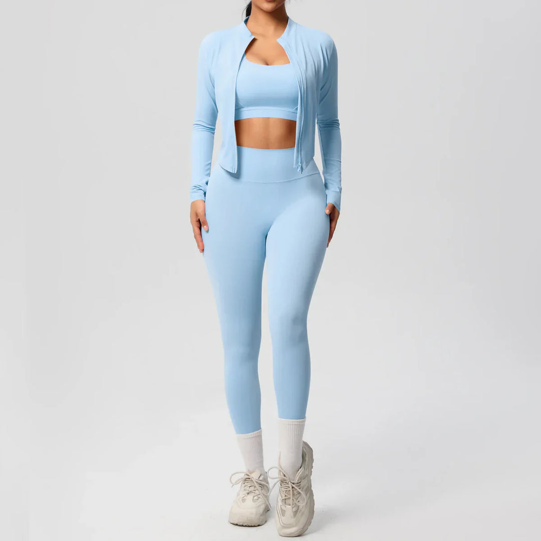 Womens 3-Piece Sports Outfit Stretchy Breathable Fit