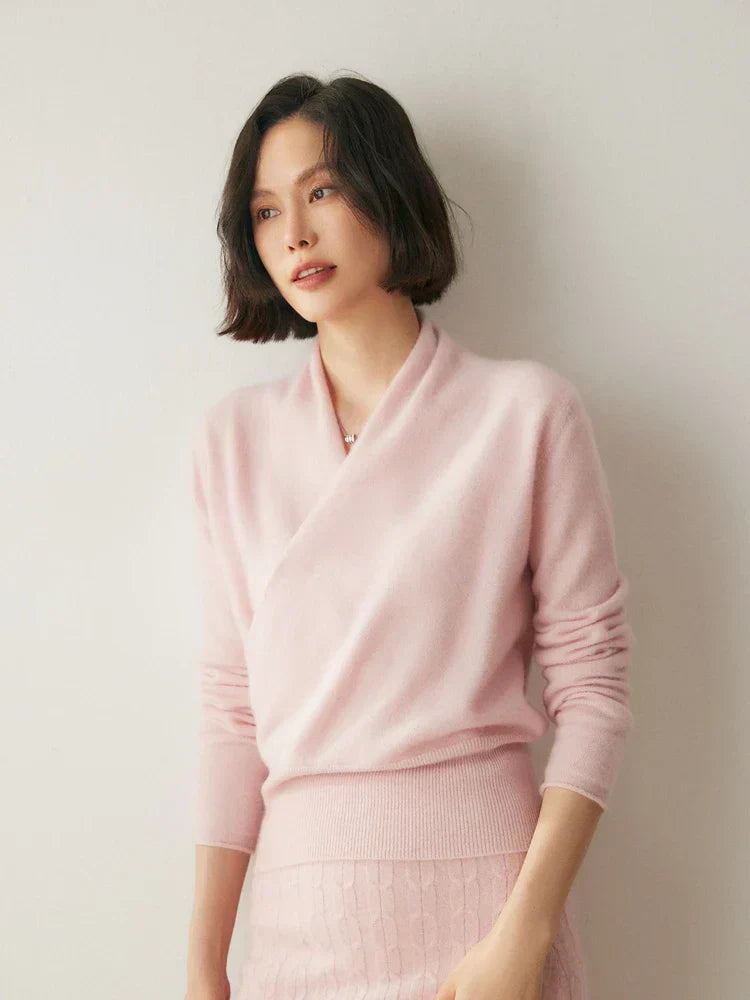 Womens Cashmere Wrap Sweater Soft Knit Crossover Style