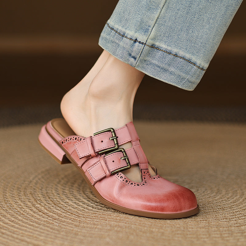 Womens Genuine Leather Mules Slip-On Comfortable