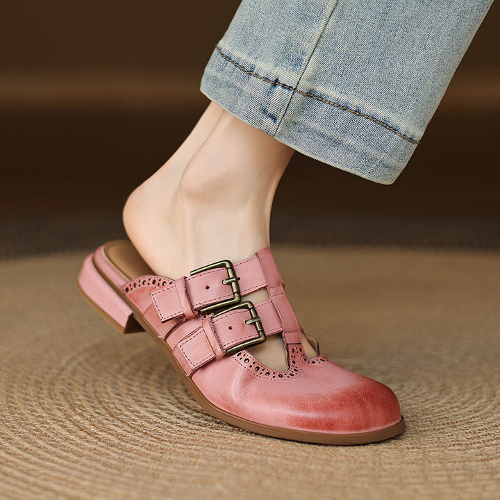 Womens Genuine Leather Mules Slip-On Comfortable