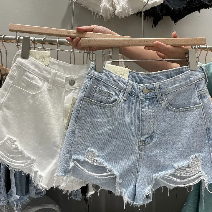 Womens Distressed Denim Shorts Comfortable Relaxed Fit - BritishMode