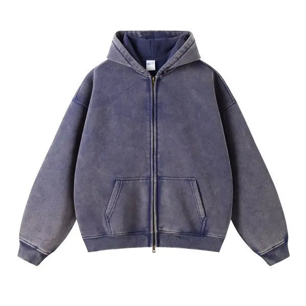 Unisex Full Zip Hoodie Distressed Street Style