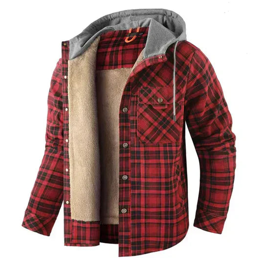 Mens Shirt Jacket Hooded Plaid Pattern