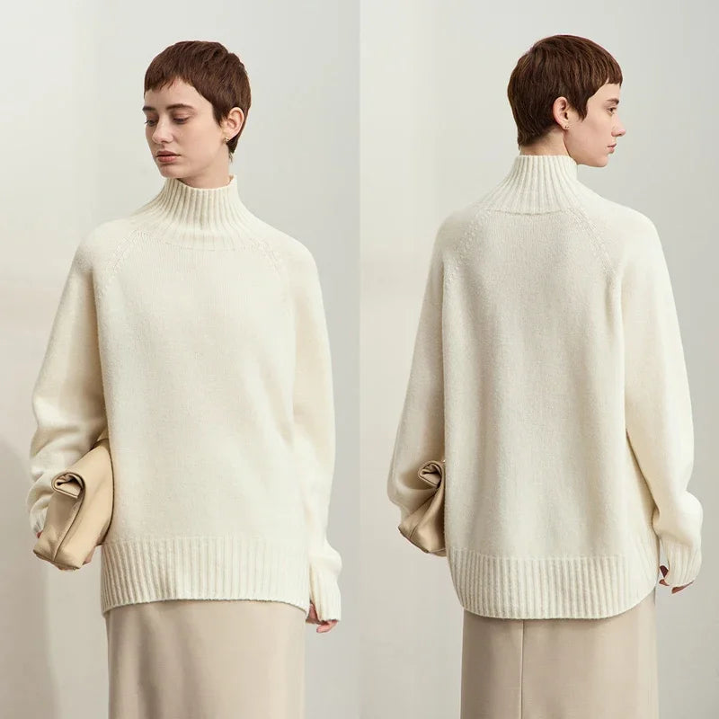 Womens Pullover Sweater Wool Blend Relaxed Fit