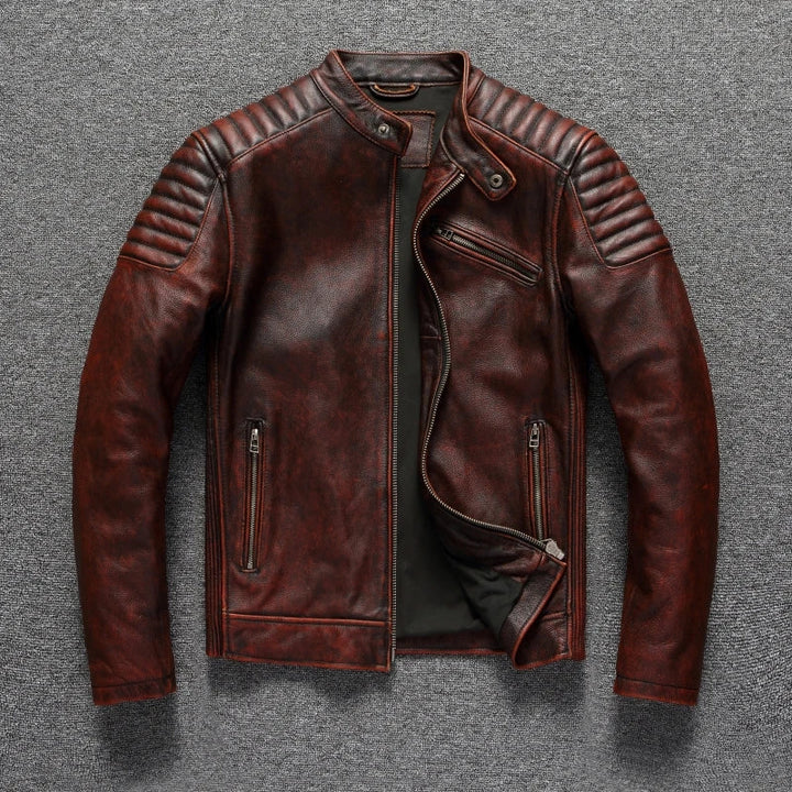 Mens Leather Biker Jacket Classic Moto Style