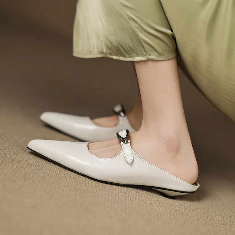 Womens Genuine Leather Mules Slip-On Style