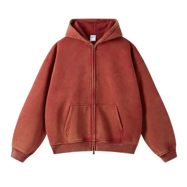 Unisex Full Zip Hoodie Distressed Street Style