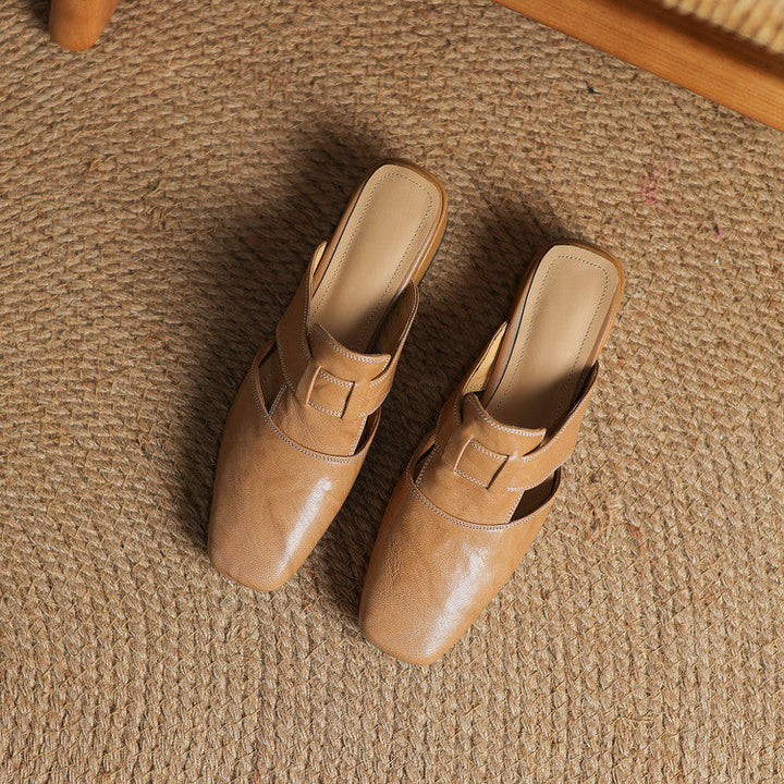 Womens Leather Mules Genuine Leather Slip-On