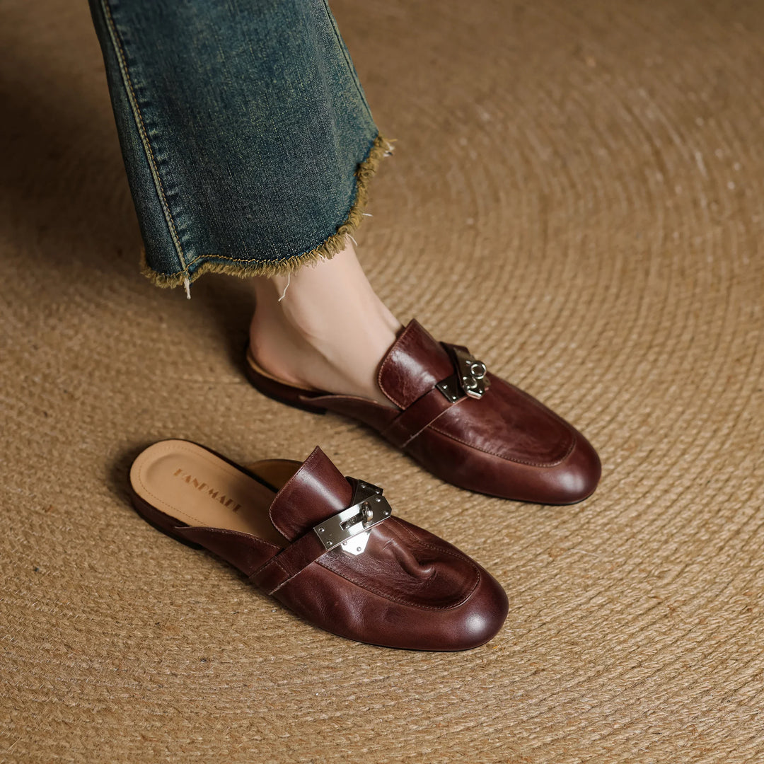 Womens Leather Mules Genuine Leather Slip-On - BritishMode
