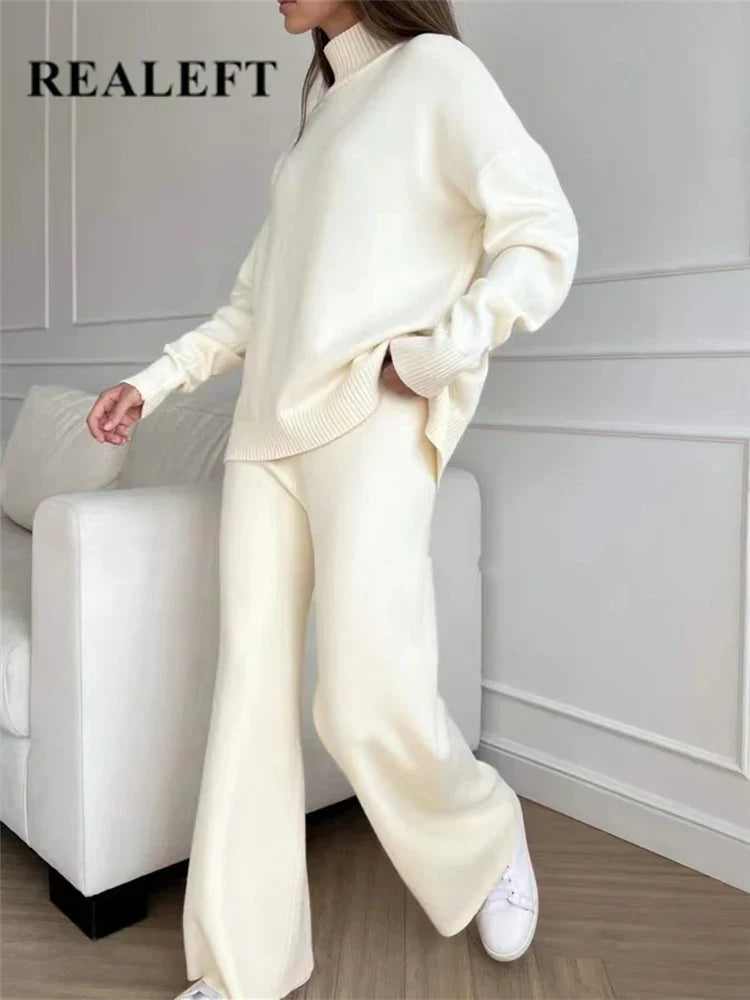 Womens Sweater and Turtleneck Jumpsuit Set Cozy Fit - BritishMode