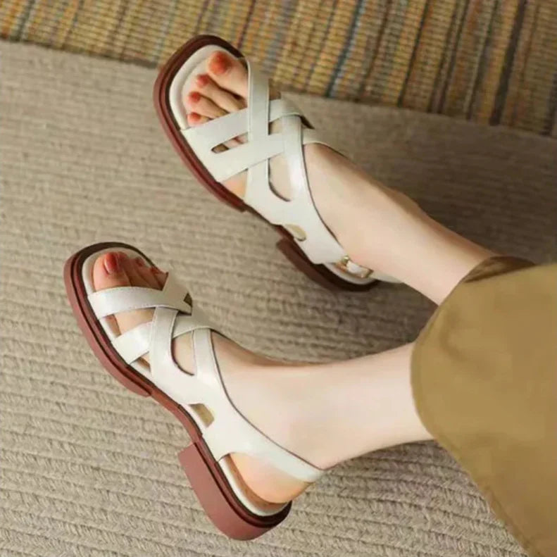 Womens Leather Sandals Slip-On Comfortable Fit