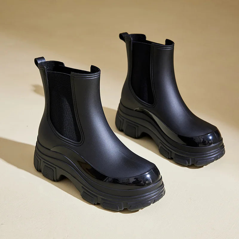 Womens Ankle Boots Chunky Sole Slip-On