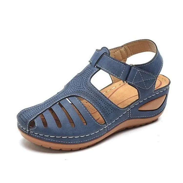 Womens Wedge Sandals with Closed Toe Cutout and Velcro Strap