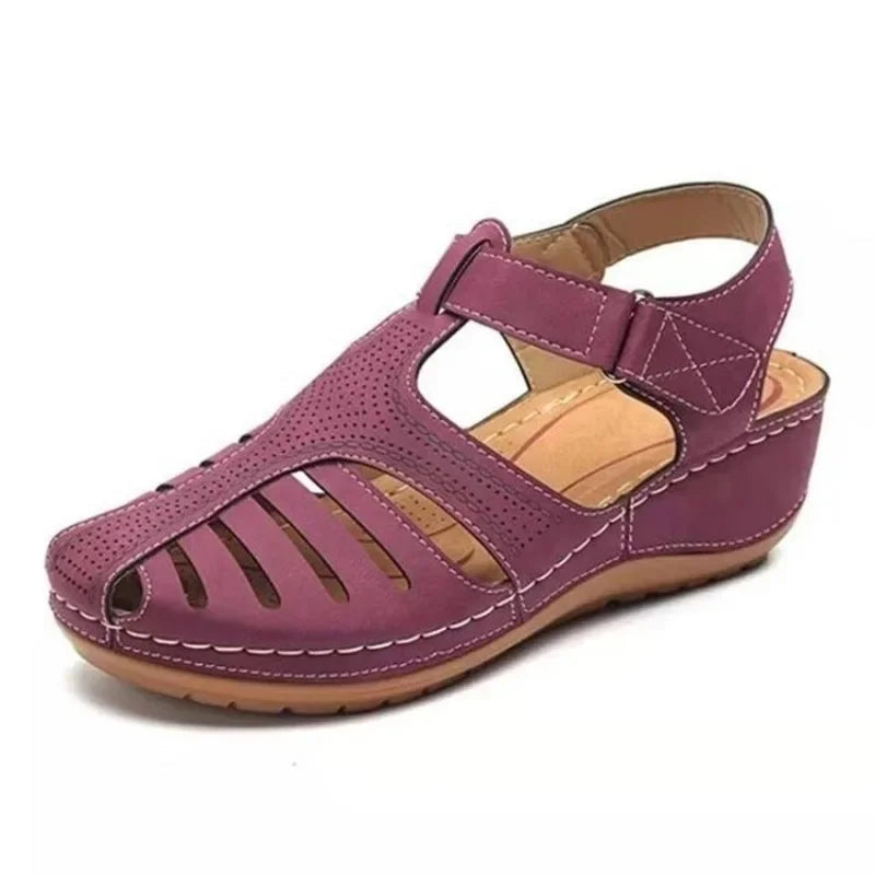 Womens Wedge Sandals with Closed Toe Cutout and Velcro Strap