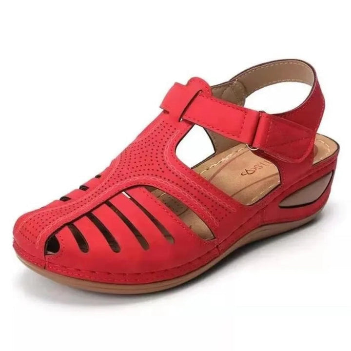 Womens Wedge Sandals with Closed Toe Cutout and Velcro Strap
