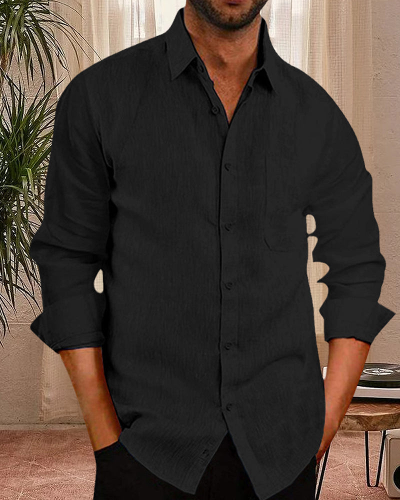 Mens Button-Front Shirt with Curved Hem for Layering