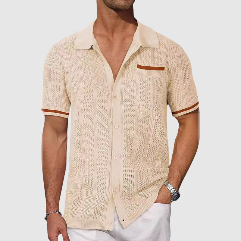 Mens Camp Collar Shirt with Contrast Piping Breathable Fit - BritishMode