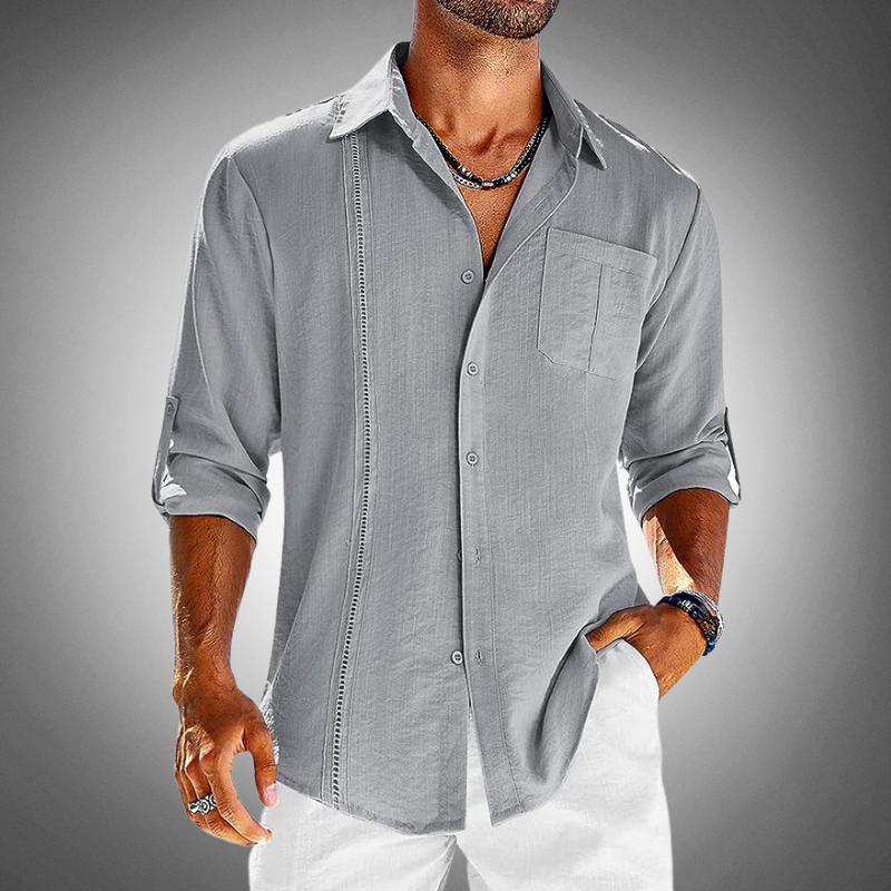 Mens Shirt Cotton Classic Collar Breathable Chest Pocket