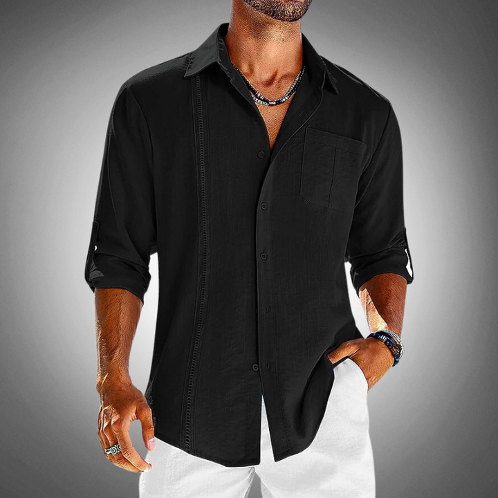 Mens Shirt Cotton Classic Collar Breathable Chest Pocket