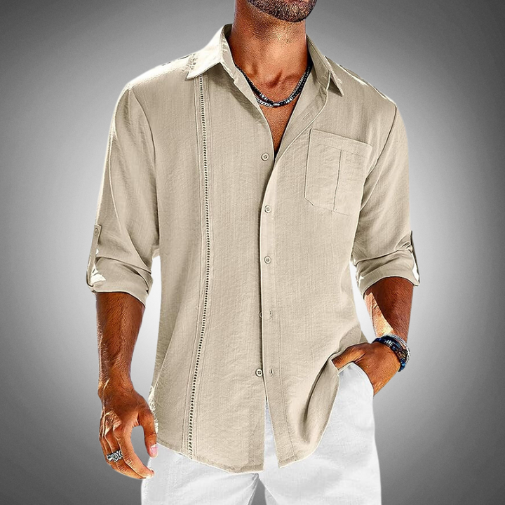 Mens Shirt Cotton Classic Collar Breathable Chest Pocket
