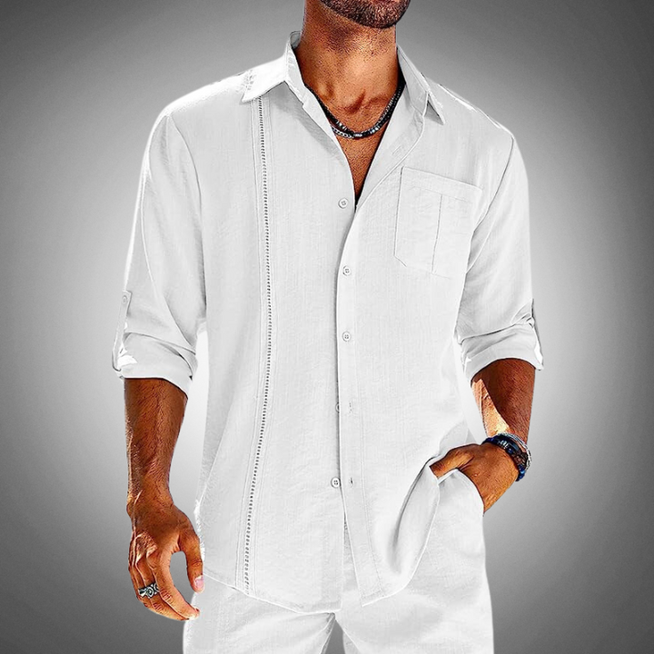 Mens Shirt Cotton Classic Collar Breathable Chest Pocket