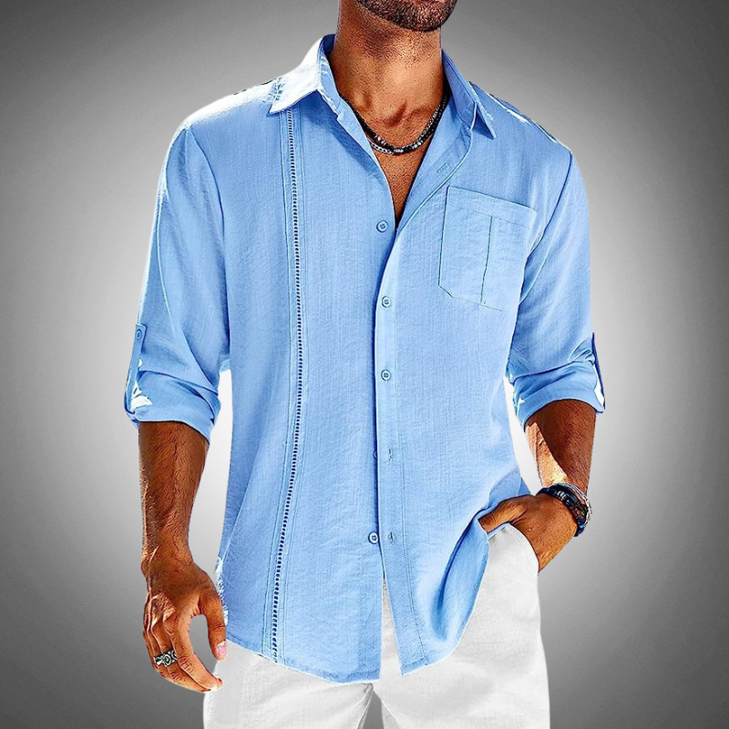 Mens Shirt Cotton Classic Collar Breathable Chest Pocket