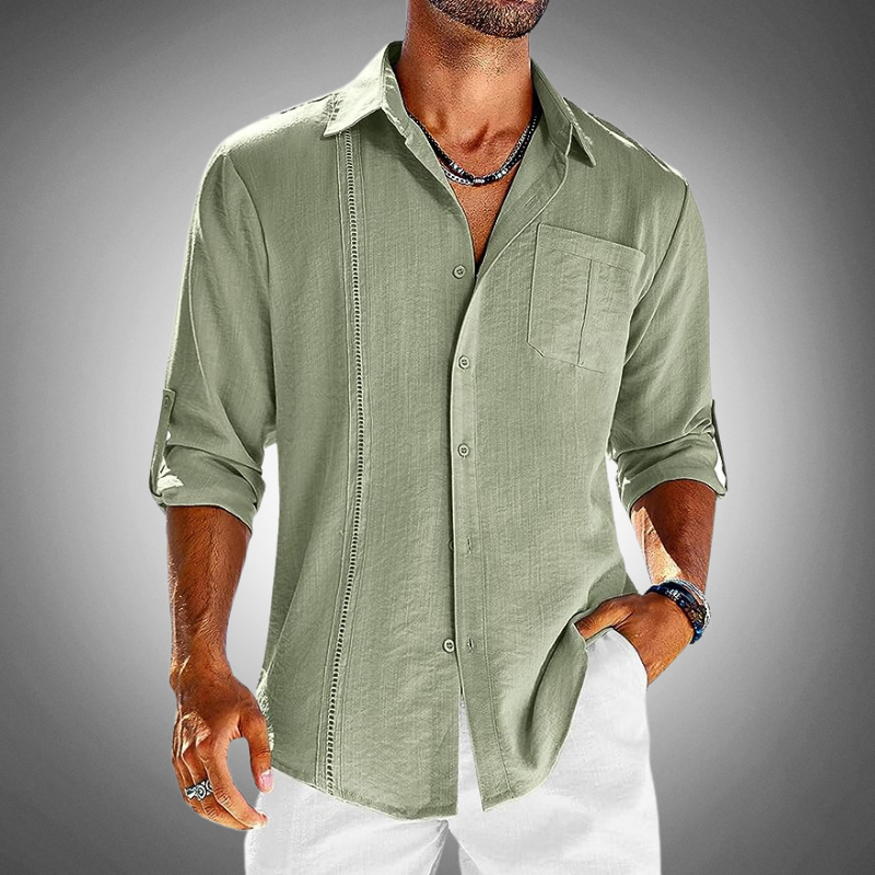 Mens Shirt Cotton Classic Collar Breathable Chest Pocket