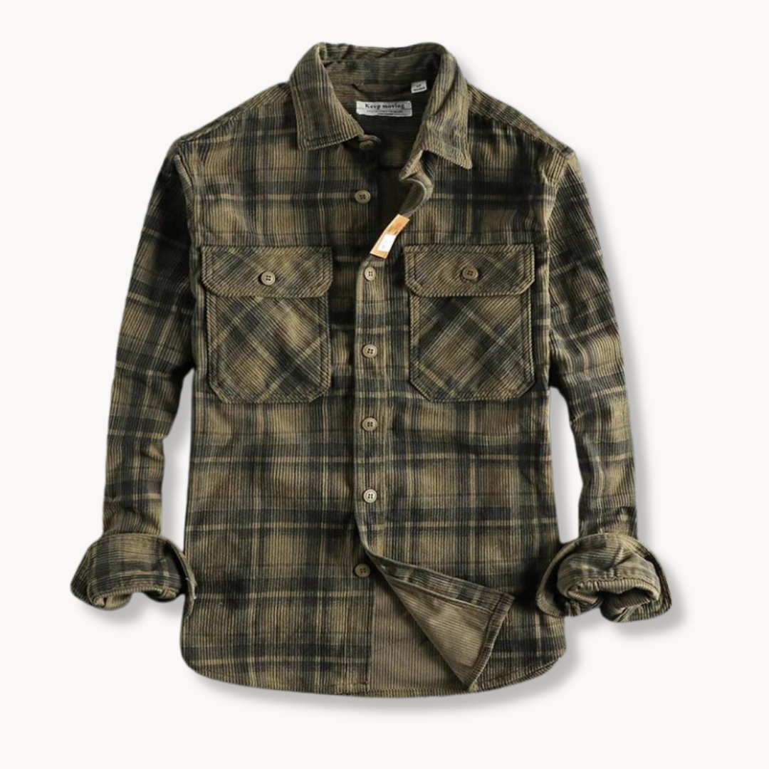 Mens Corduroy Blend Shirt Button Front Relaxed Fit - BritishMode