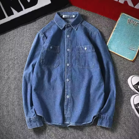 Mens Denim Blend Shirt Classic Collar Breathable Fit