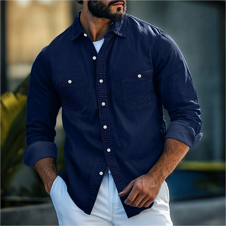 Mens Denim Blend Shirt Classic Collar Breathable Fit - BritishMode