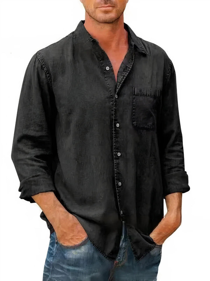 Mens Denim Blend Shirt Long Fit Button Front