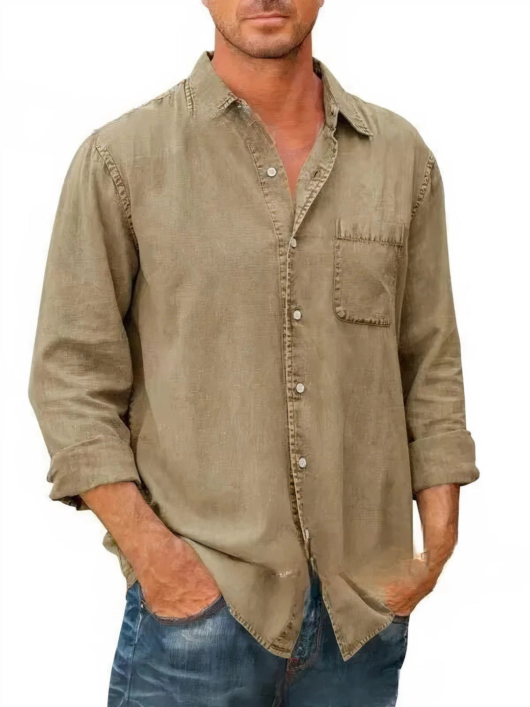 Mens Denim Blend Shirt Long Fit Button Front