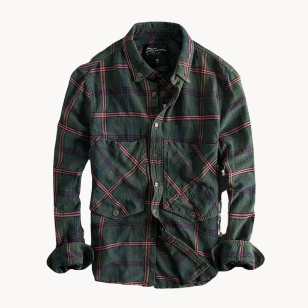 Mens Flannel Blend Shirt Tailored Fit Button Collar - BritishMode