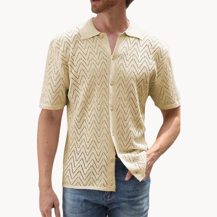 Mens Knit Blend Shirt with Button Front and Shaped Collar