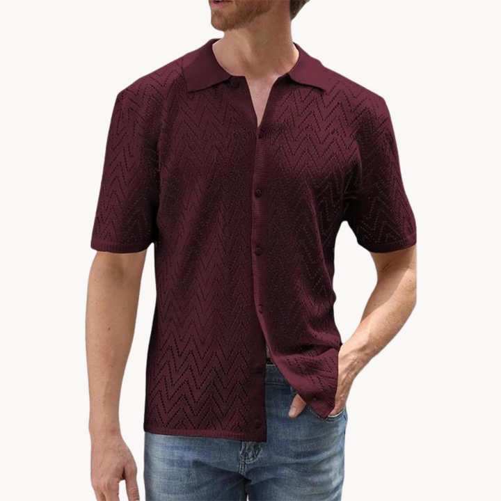 Mens Knit Blend Shirt with Button Front and Shaped Collar