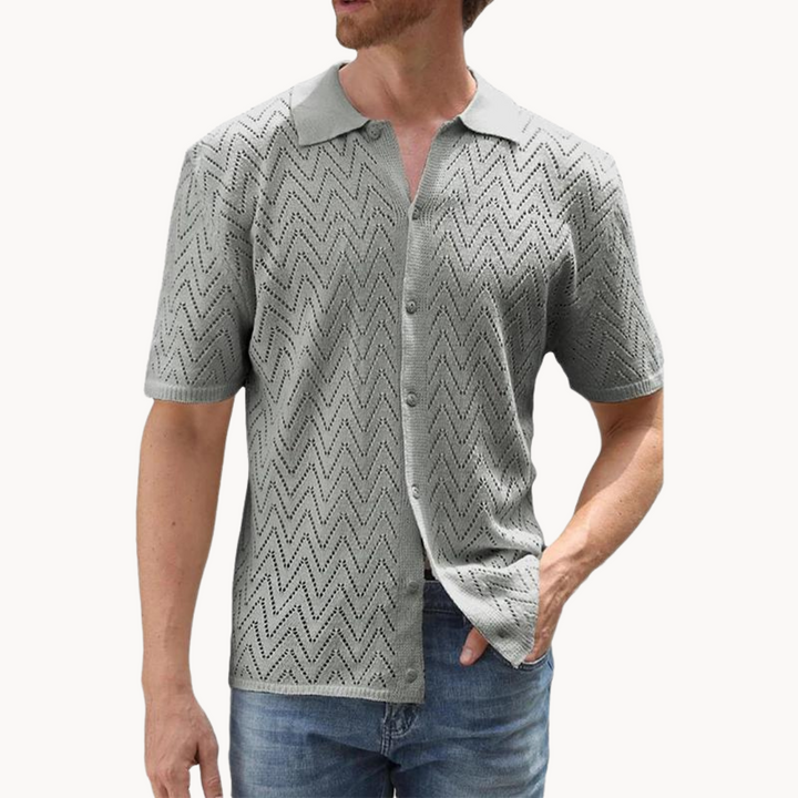 Mens Knit Blend Shirt with Button Front and Shaped Collar