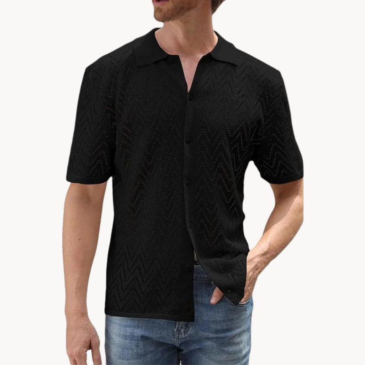 Mens Knit Blend Shirt with Button Front and Shaped Collar