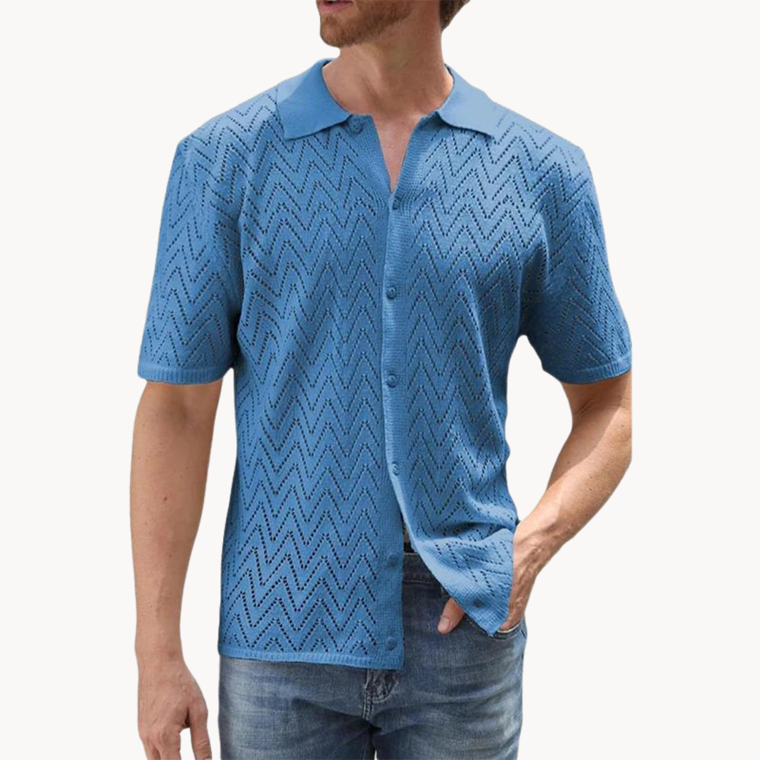 Mens Knit Blend Shirt with Button Front and Shaped Collar - BritishMode