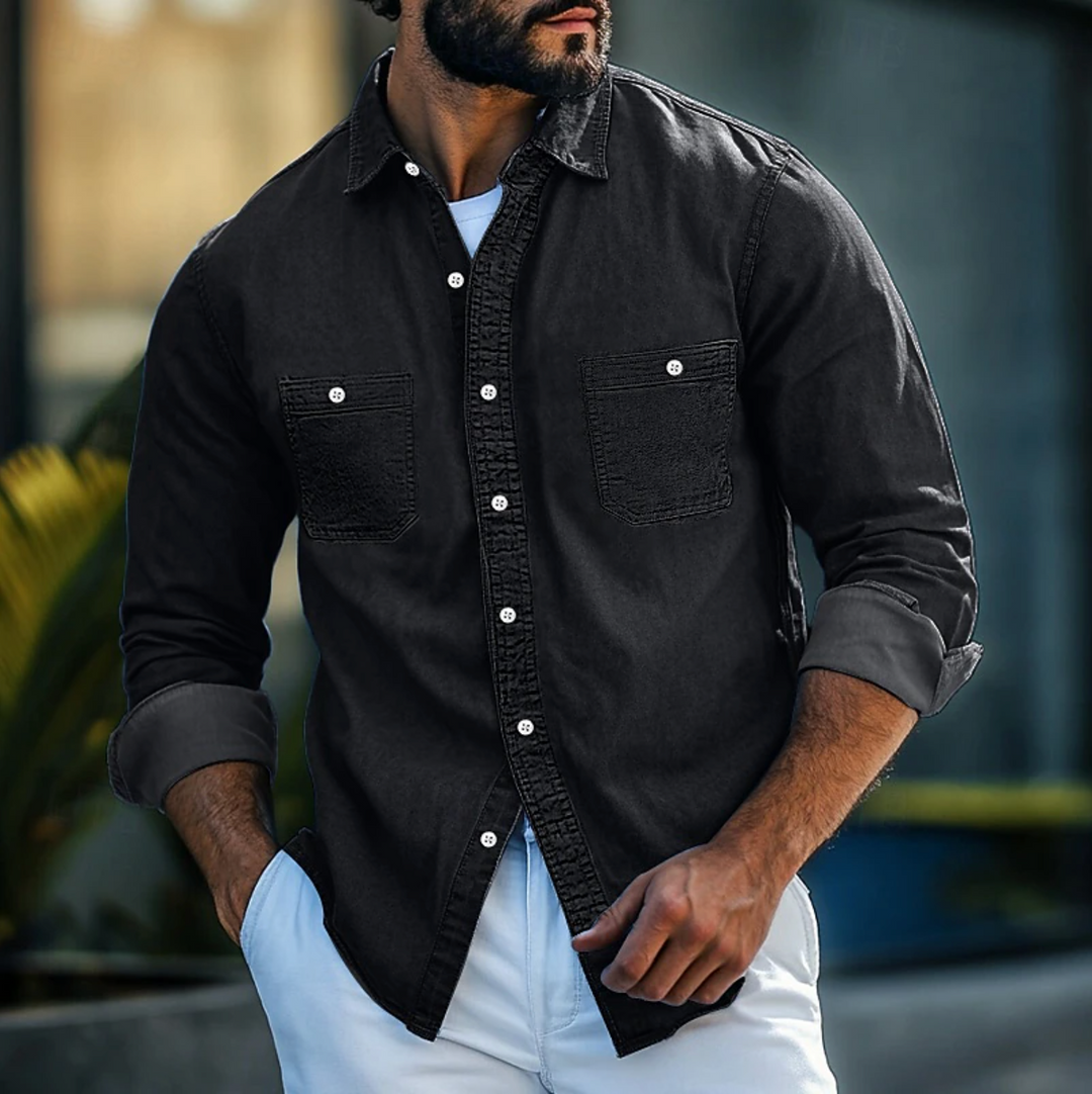 Mens Long Sleeve Shirt Natural Fiber Blend Easy Layering