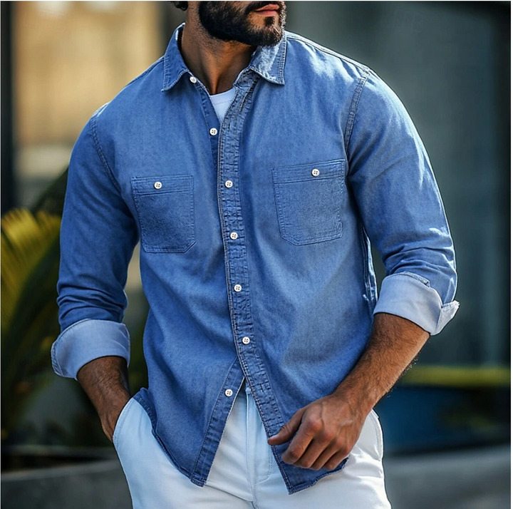 Mens Long Sleeve Shirt Natural Fiber Blend Easy Layering