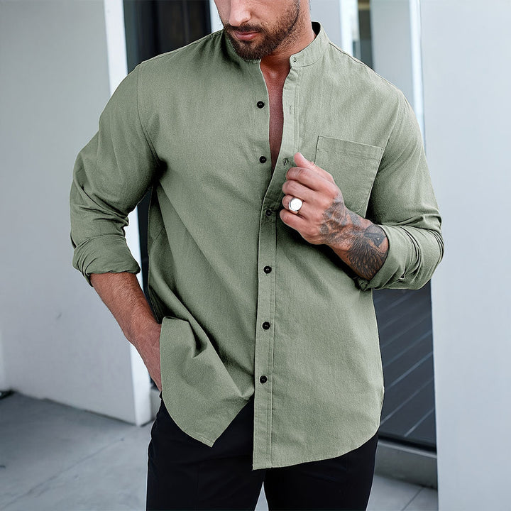Mens Shirt Mandarin Collar Tailored Slim Fit