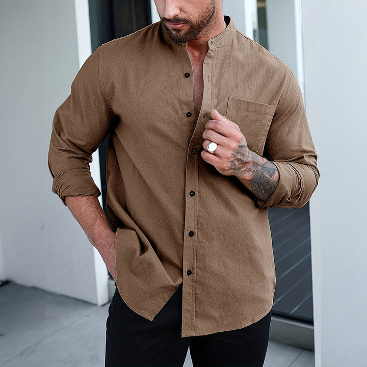 Mens Shirt Mandarin Collar Tailored Slim Fit