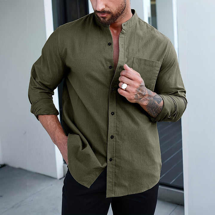 Mens Shirt Mandarin Collar Tailored Slim Fit