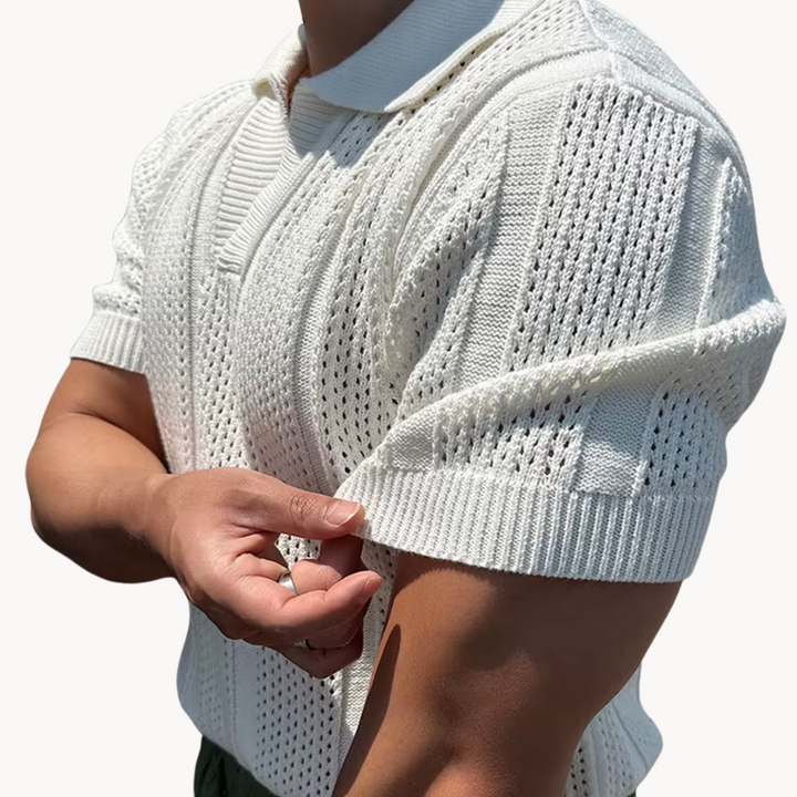 Mens Shirt Mesh Blend Breathable Open Collar