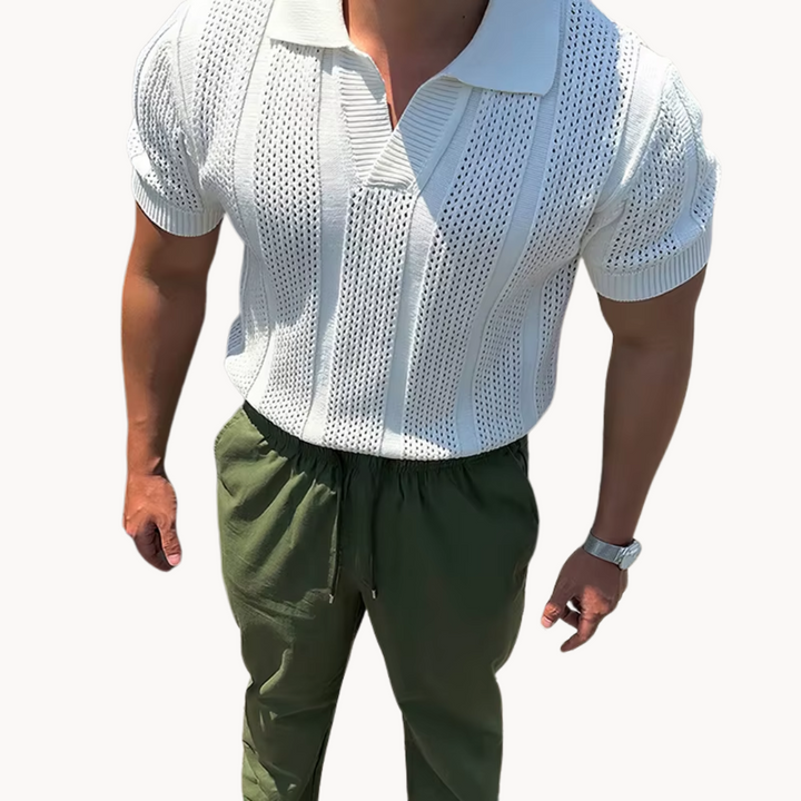 Mens Shirt Mesh Blend Breathable Open Collar