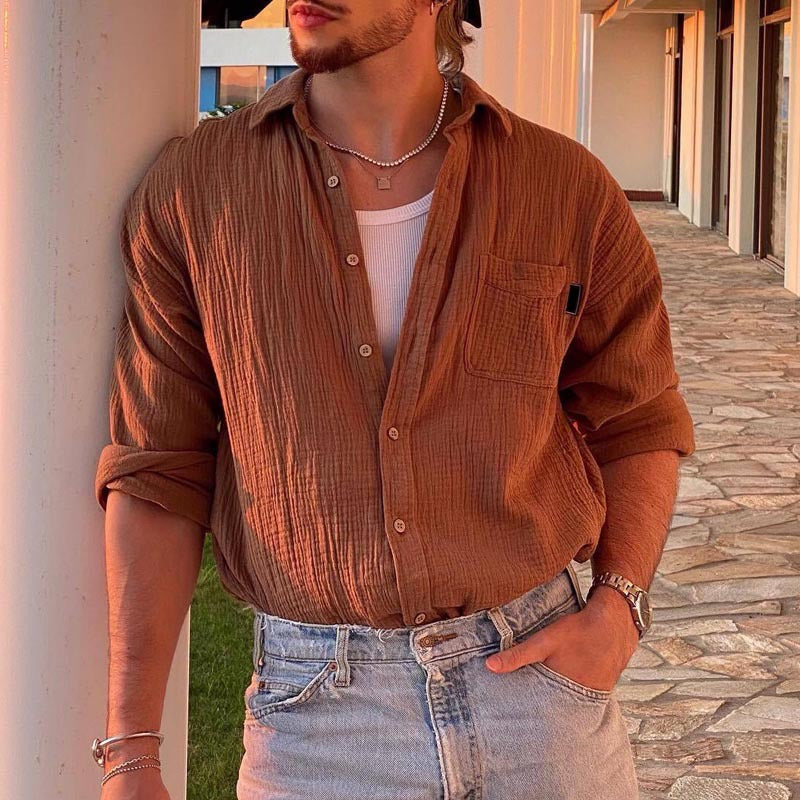 Mens Shirt Polyester Blend Breathable Button Front