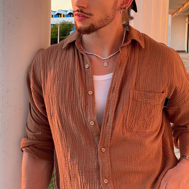 Mens Shirt Polyester Blend Breathable Button Front