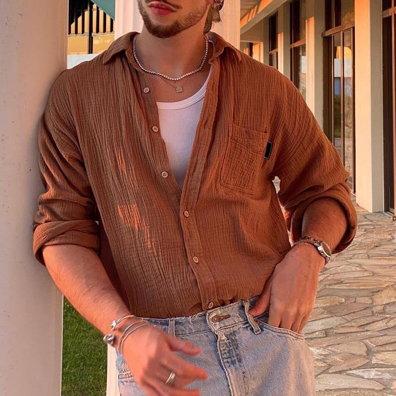 Mens Shirt Polyester Blend Breathable Button Front - BritishMode